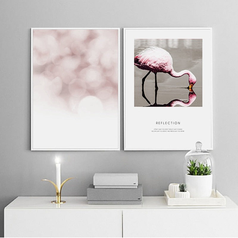 Flamingo Reflection - Lerret Veggkunst Maleri