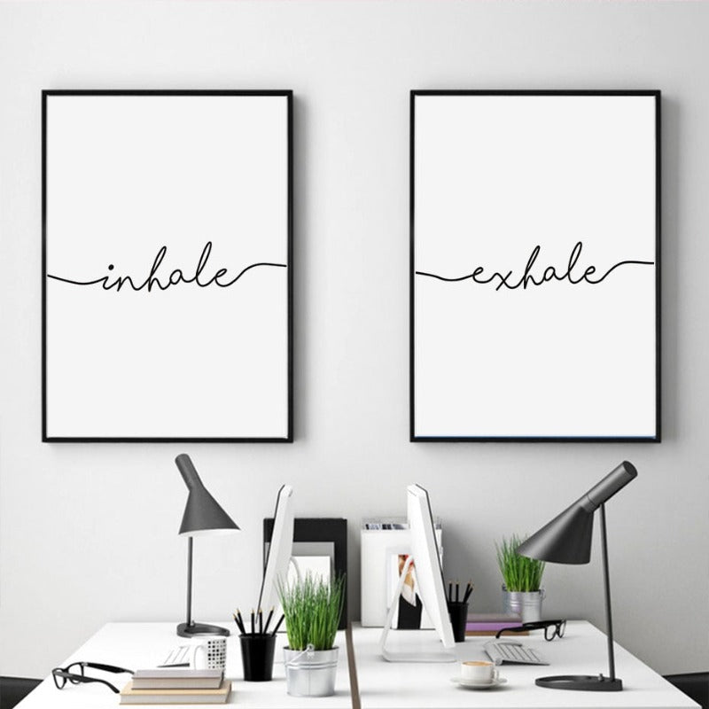 Minimalistisk Svart Hvit Puste Ut Puste Inn Buchstaben - Lerret Veggkunst Maleri