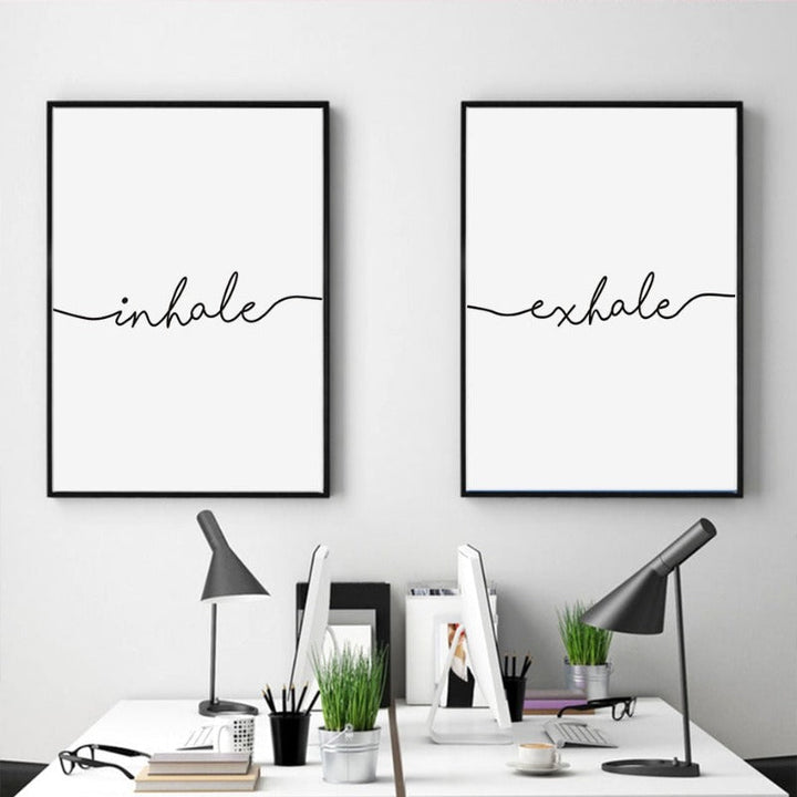 Minimalistisk Svart Hvit Puste Ut Puste Inn Buchstaben - Lerret Veggkunst Maleri