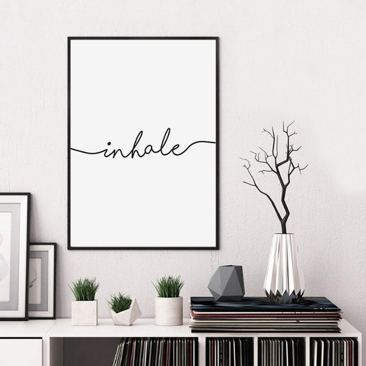Minimalistisk Svart Hvit Puste Ut Puste Inn Buchstaben - Lerret Veggkunst Maleri