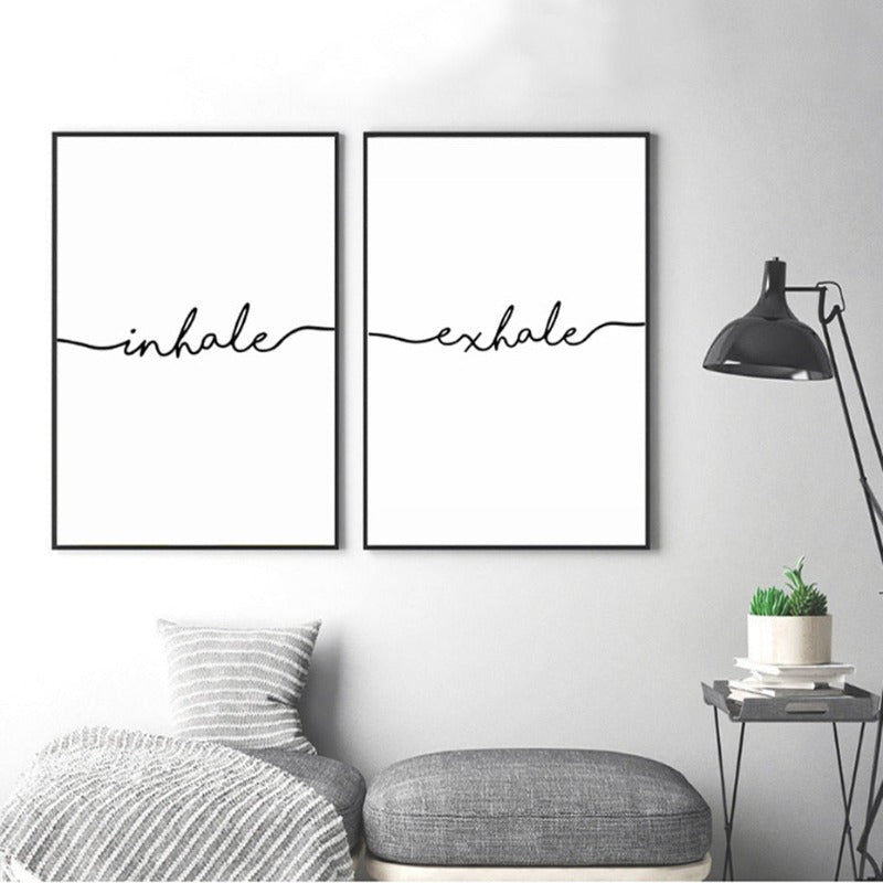 Minimalistisk Svart Hvit Puste Ut Puste Inn Buchstaben - Lerret Veggkunst Maleri