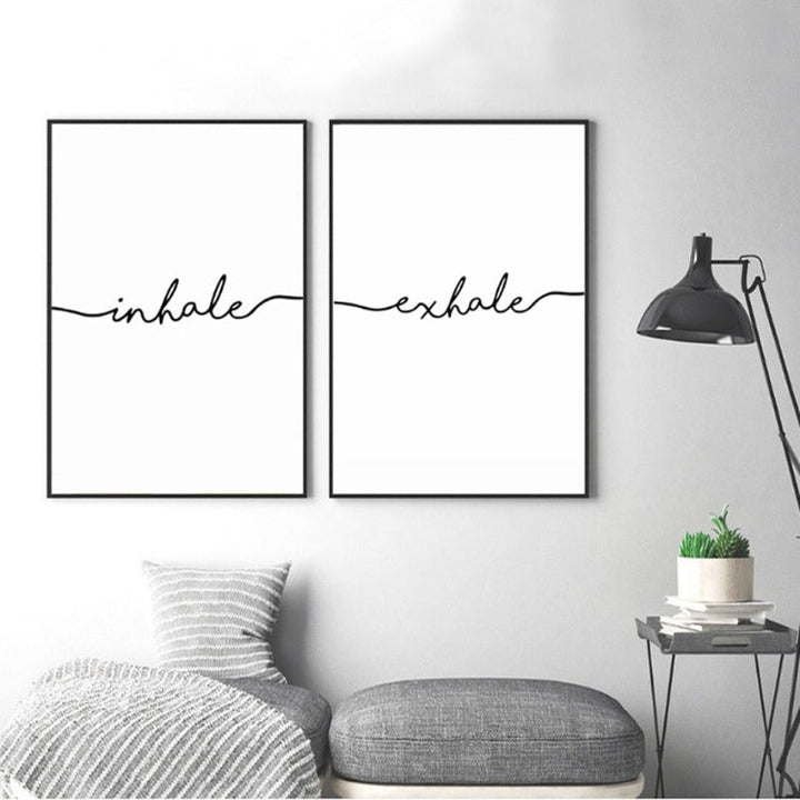 Minimalistisk Svart Hvit Puste Ut Puste Inn Buchstaben - Lerret Veggkunst Maleri