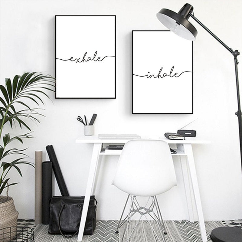 Minimalistisk Svart Hvit Puste Ut Puste Inn Buchstaben - Lerret Veggkunst Maleri