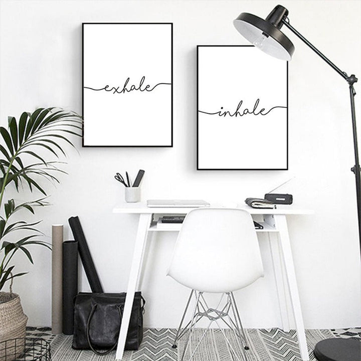Minimalistisk Svart Hvit Puste Ut Puste Inn Buchstaben - Lerret Veggkunst Maleri