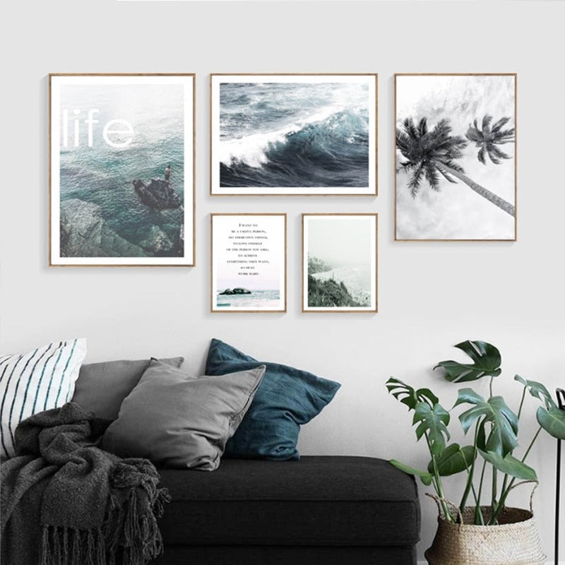 Moderne Welle Kystpalme Seascape - Lerret Veggkunst Maleri