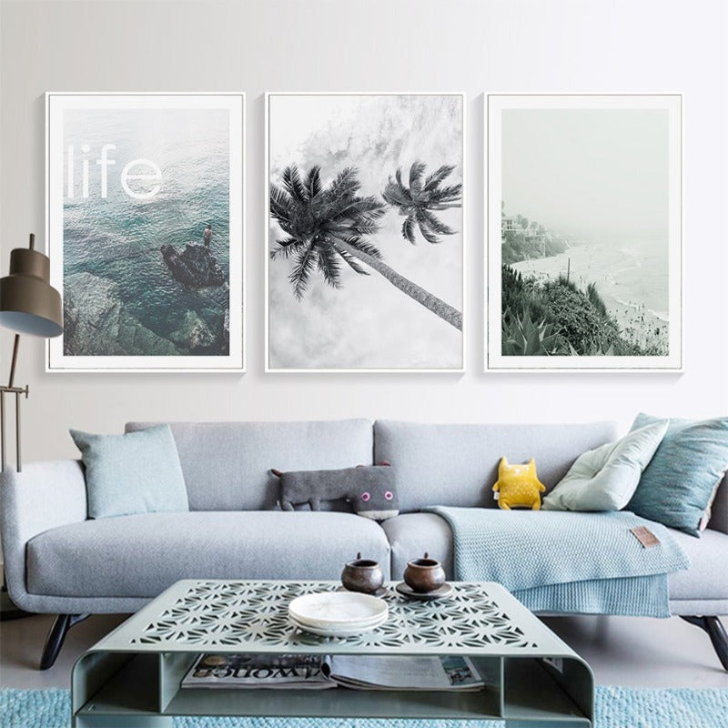 Moderne Welle Kystpalme Seascape - Lerret Veggkunst Maleri
