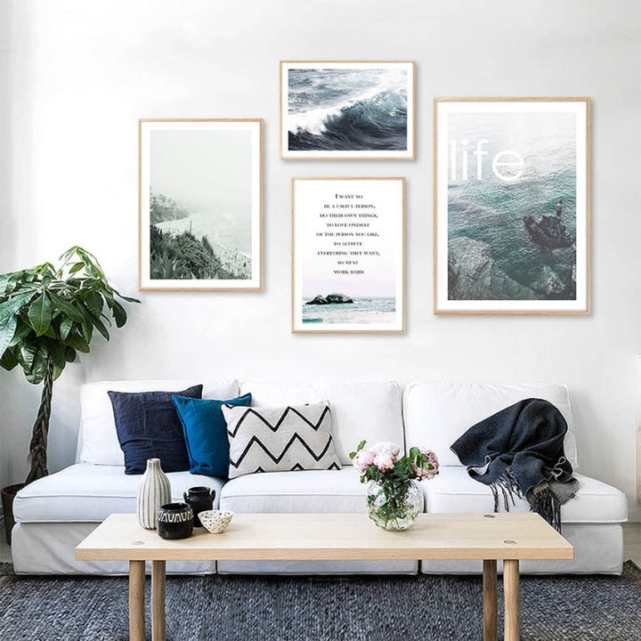 Moderne Welle Kystpalme Seascape - Lerret Veggkunst Maleri