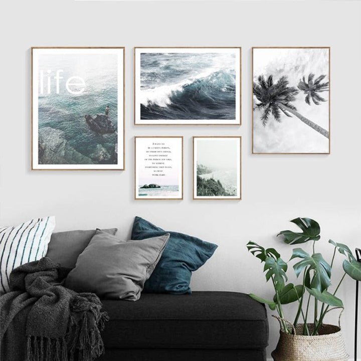 Moderne Welle Kystpalme Seascape - Lerret Veggkunst Maleri