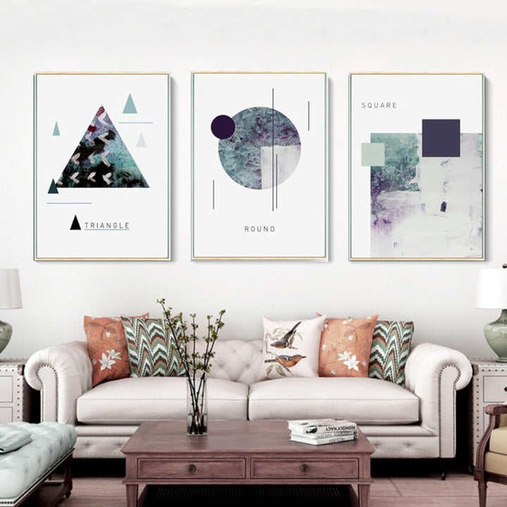 Geometriske nordiske former - lerret veggkunst maleri