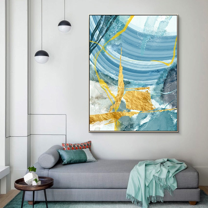 Blå trykkplakat - lerret veggkunstmaleri | Skanto