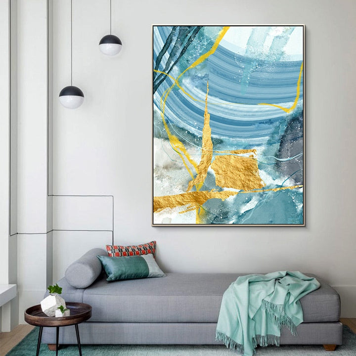 Blå trykkplakat - lerret veggkunstmaleri | Skanto
