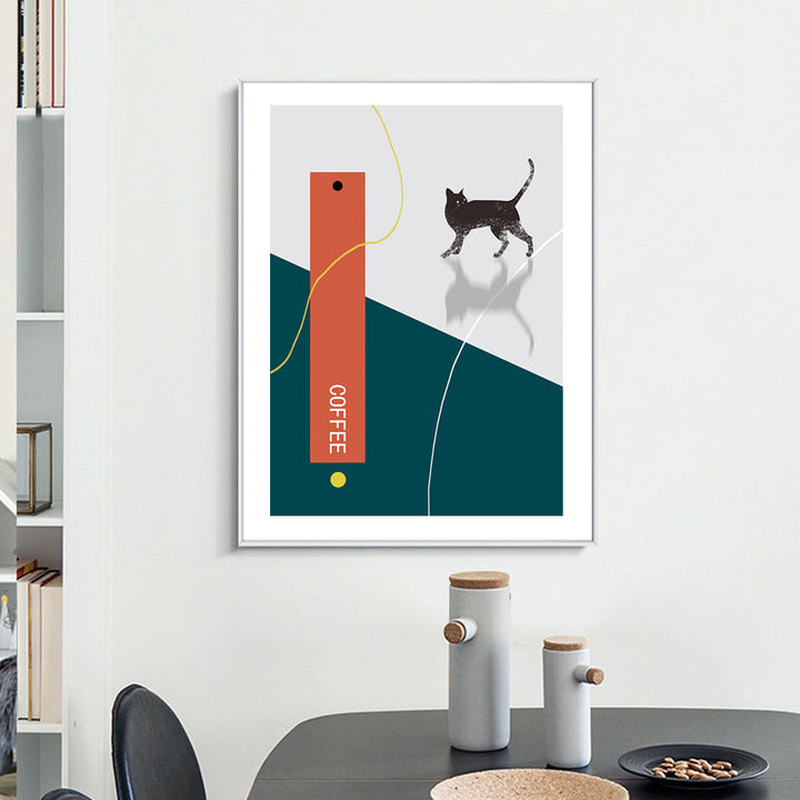 Cat Drikke Kaffe-Canvas Veggkunst Maleri | Skanto