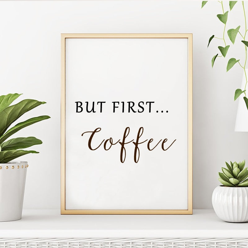 Men først kaffe - Lerret veggkunst maleri | Skanto