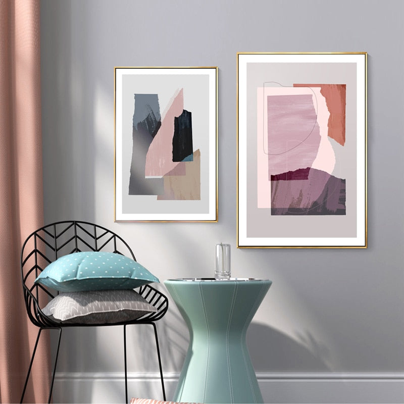 Marmor Blå Rosa Trykk - Lerret Veggkunst Maleri