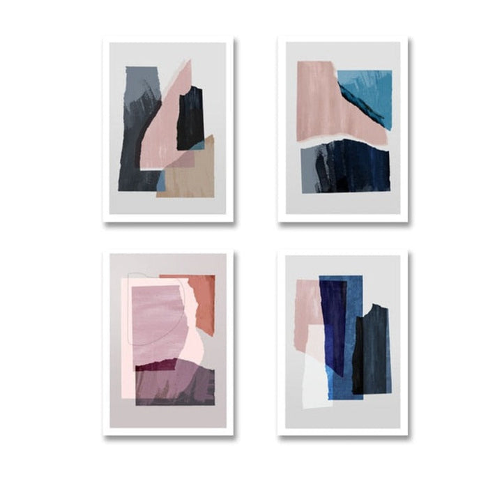Marmor Blå Rosa Trykk - Lerret Veggkunst Maleri