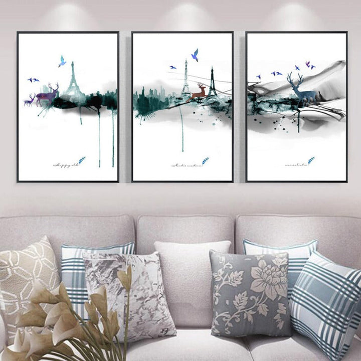 Abstract Paris Eiffel Tower Deer - Lerret Veggkunst Maleri | Skanto
