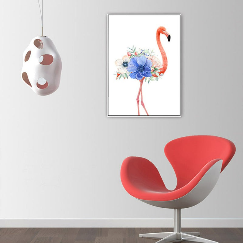 Nordiske dyr, flamingo, lilla blomst - lerretbilde