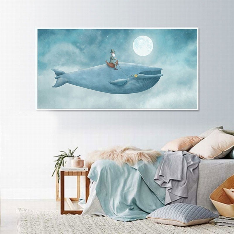 Abstract Whale in the Blue Sky - Canvas Wall Art Painting | Skanto