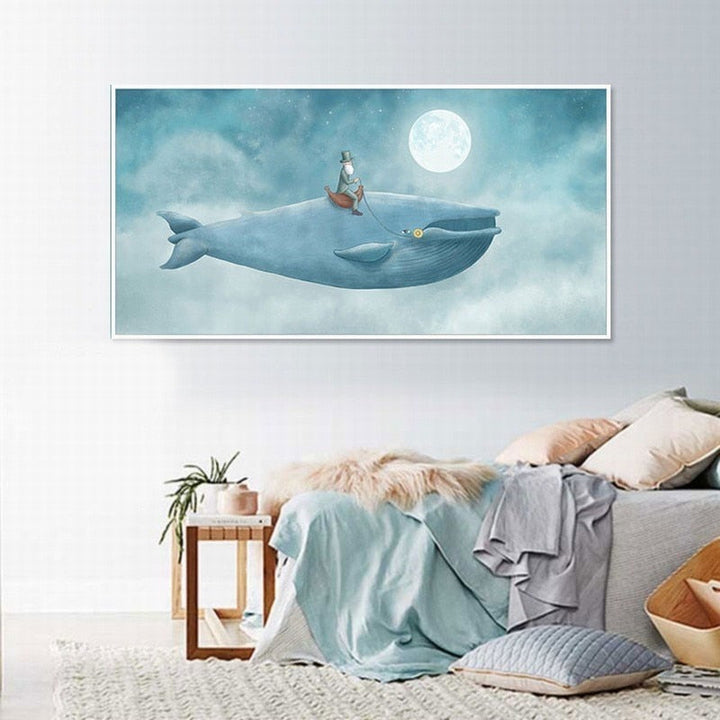 Abstract Whale in the Blue Sky - Canvas Wall Art Painting | Skanto