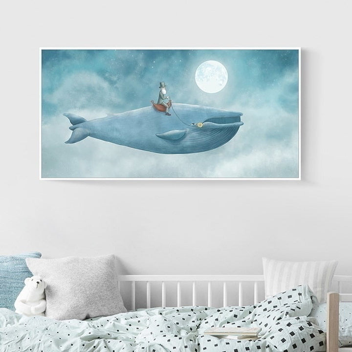 Abstract Whale in the Blue Sky - Canvas Wall Art Painting | Skanto
