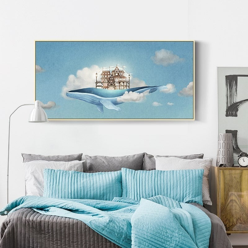 Abstract Whale in the Blue Sky - Canvas Wall Art Painting | Skanto