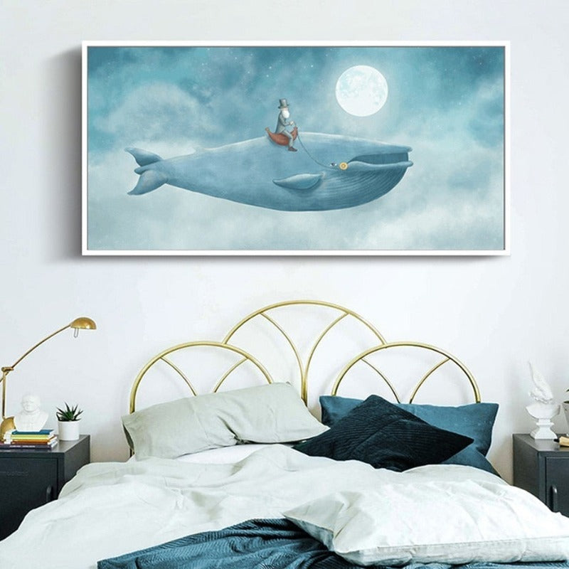 Abstract Whale in the Blue Sky - Canvas Wall Art Painting | Skanto