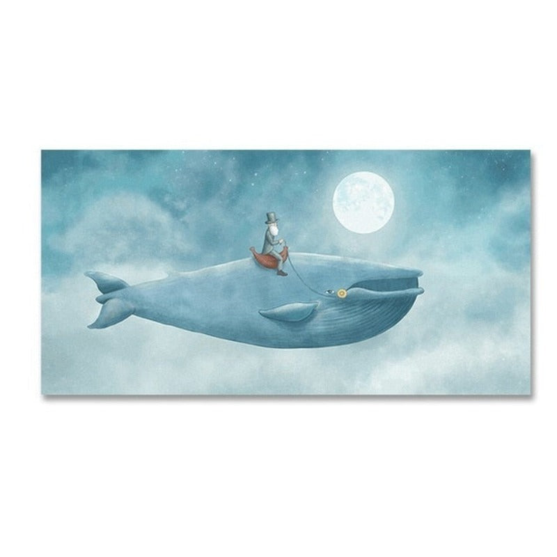 Abstract Whale in the Blue Sky - Canvas Wall Art Painting | Skanto