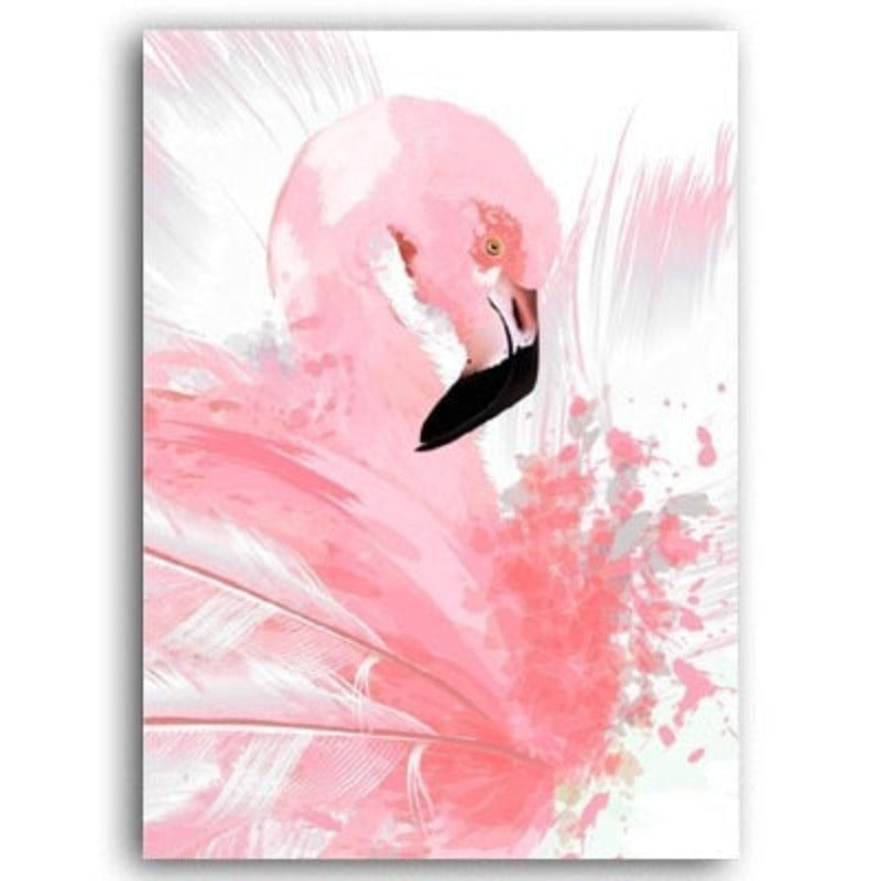 Vakre Rosa Flamingo Fjær - Lerret Veggkunst Maleri | Skanto