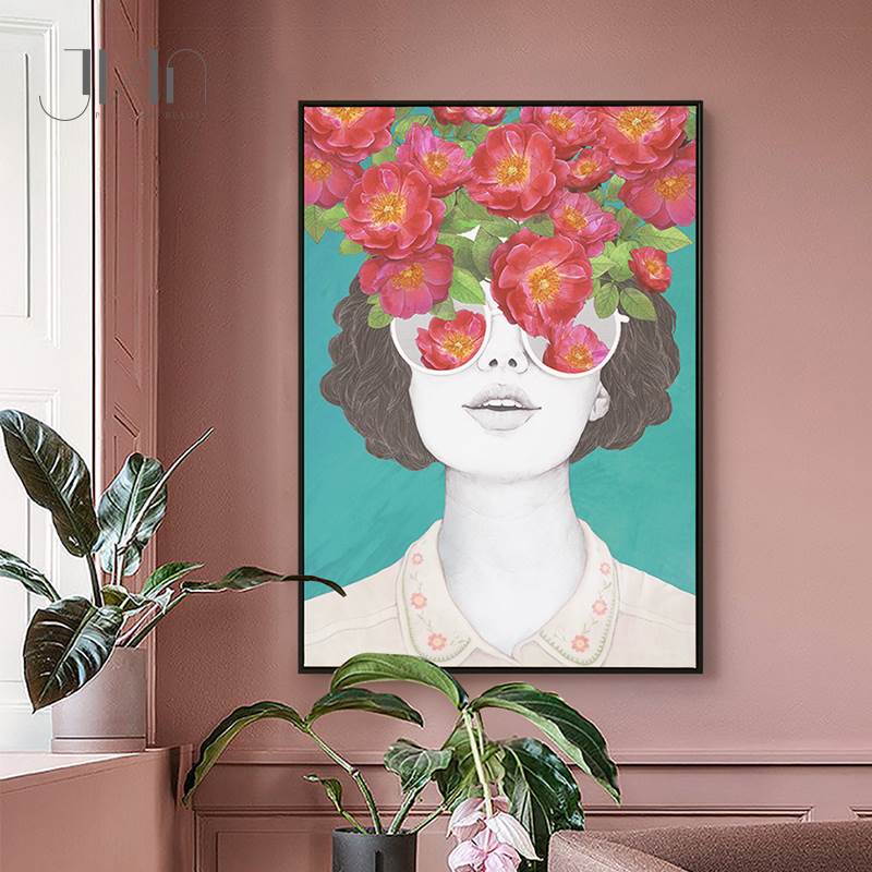 Fashion Figure Floral Girl - Lerret Veggkunst Maleri