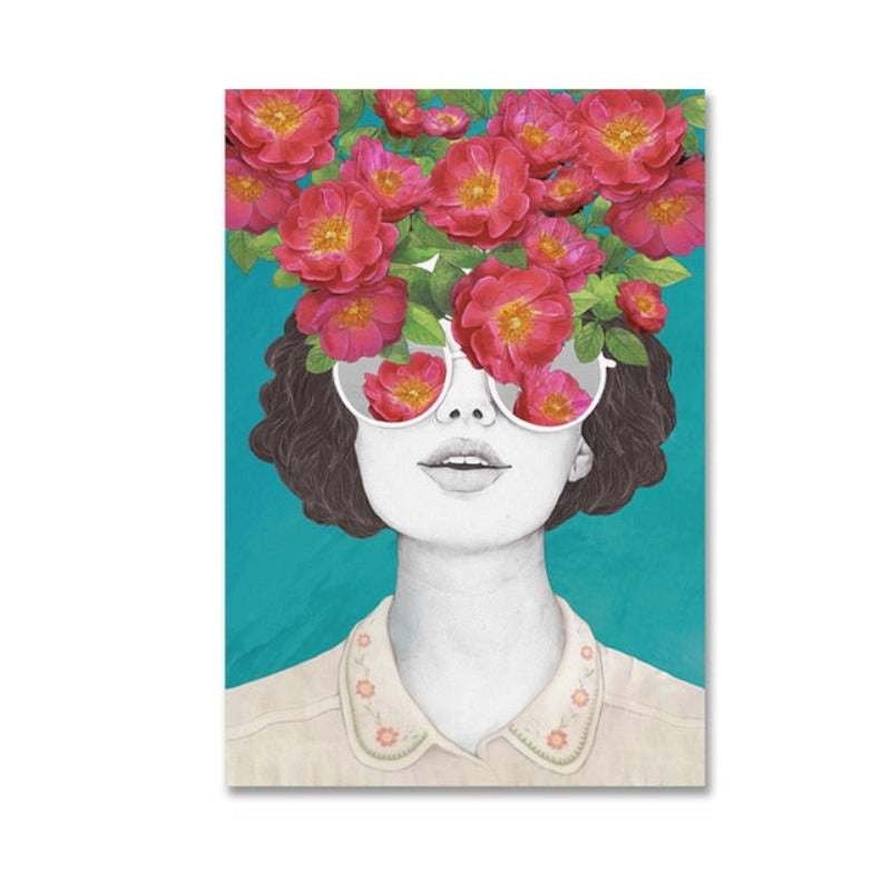Fashion Figure Floral Girl - Lerret Veggkunst Maleri