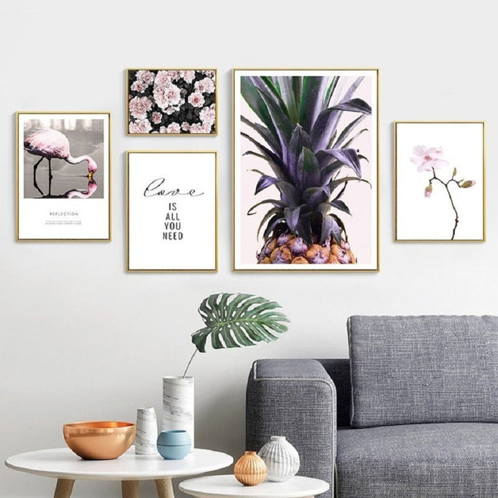 Nordisk skandinavisk blomster-ananas-motiv – lerretbilde