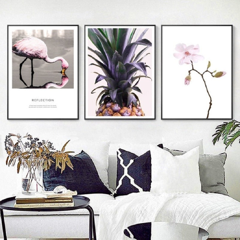 Nordisk skandinavisk blomster-ananas-motiv – lerretbilde