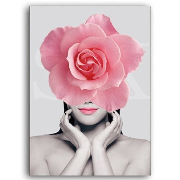 Rosa Blomst - Lerret Veggkunst Maling