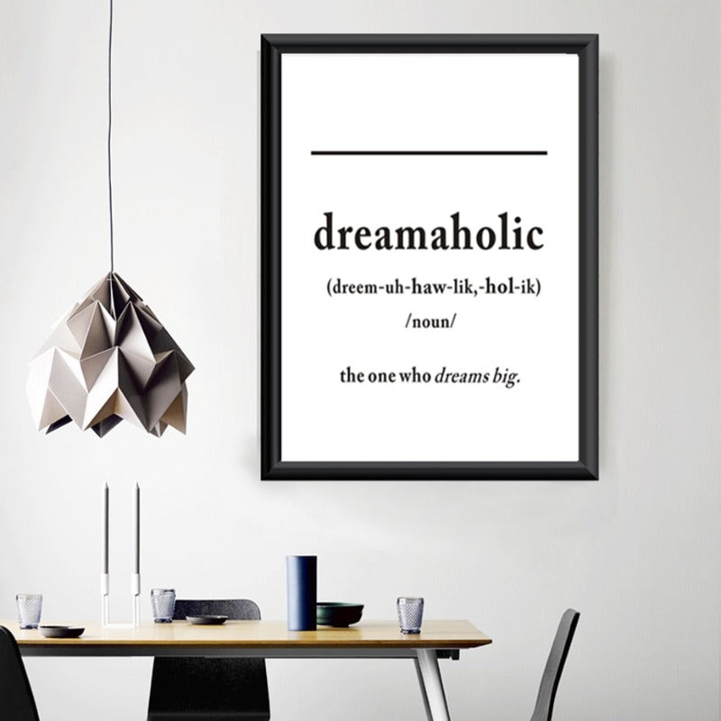 Svart & Hvit Dreamaholic Definisjon - Lerret Veggkunst Maleri | Skanto