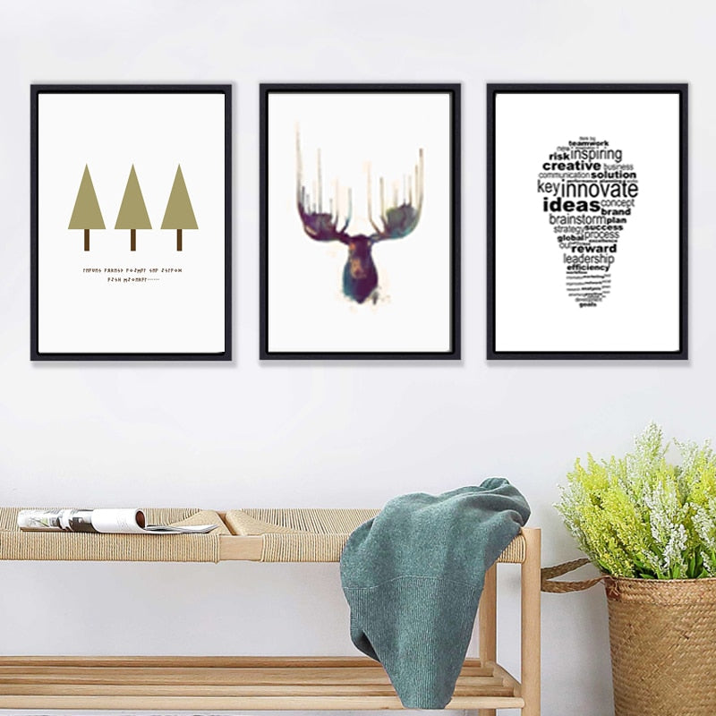Deer Art Geometrisk - Lerret Veggkunstmaleri