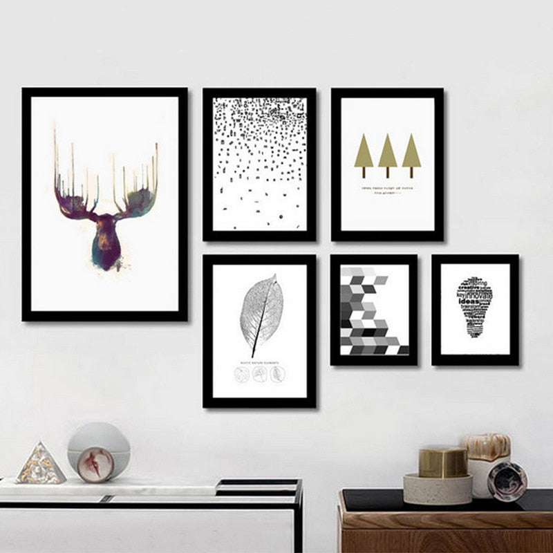 Deer Art Geometrisk - Lerret Veggkunstmaleri