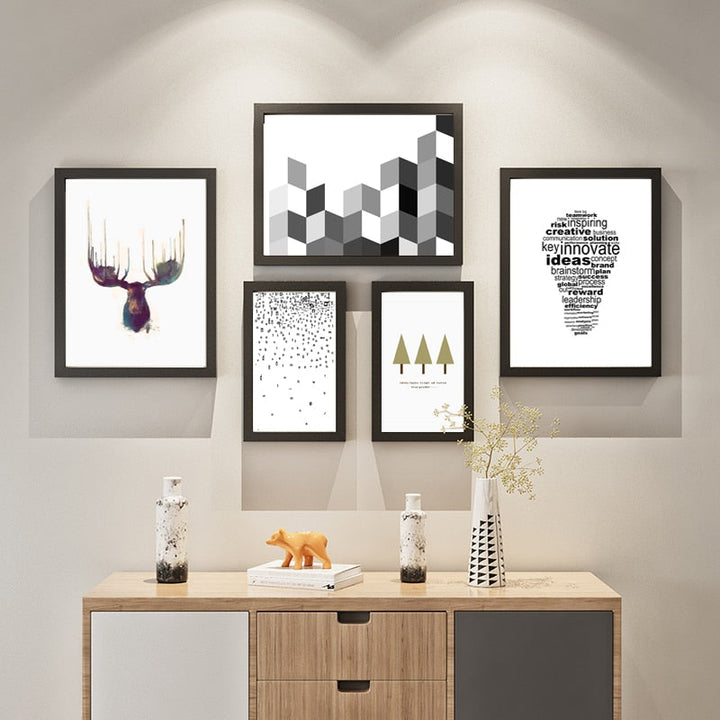 Deer Art Geometrisk - Lerret Veggkunstmaleri