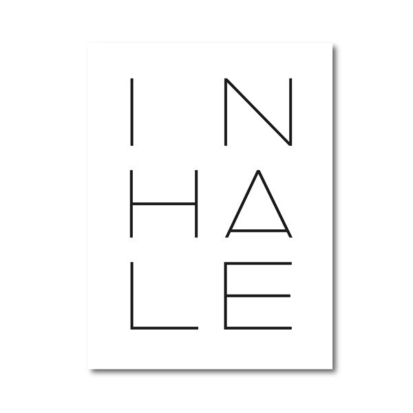 Inhale Exhale Plakat Svart & Hvit Minimalistisk Meditasjon Puste Veggkunst Fine Art Lerretstrykk Moderne Typografisk Veggdekor For Soverom Yoga Studio Innredning | Skanto