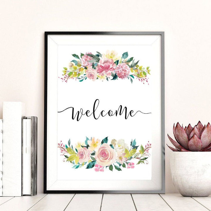 Floral Velkommen Skilt Plakat - Lerret Veggkunst Maleri