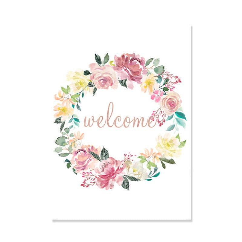 Floral Velkommen Skilt Plakat - Lerret Veggkunst Maleri