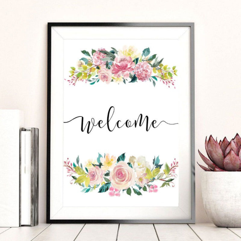Floral Velkommen Skilt Plakat - Lerret Veggkunst Maleri
