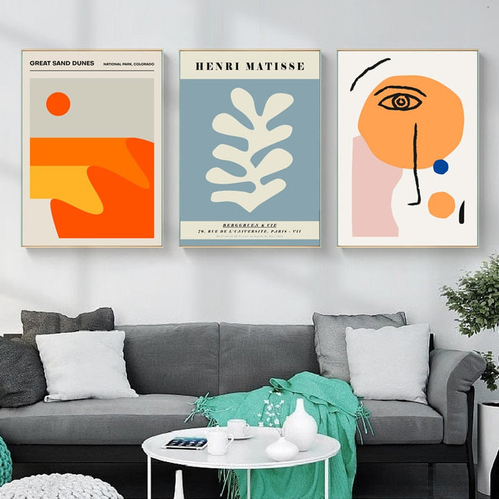 Vintage abstrakt lerretsmaleri, geometrisk veggkunst