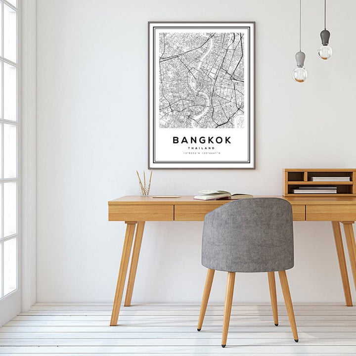 Svart og hvit Bangkok by - lerret veggkunst maleri | Skanto