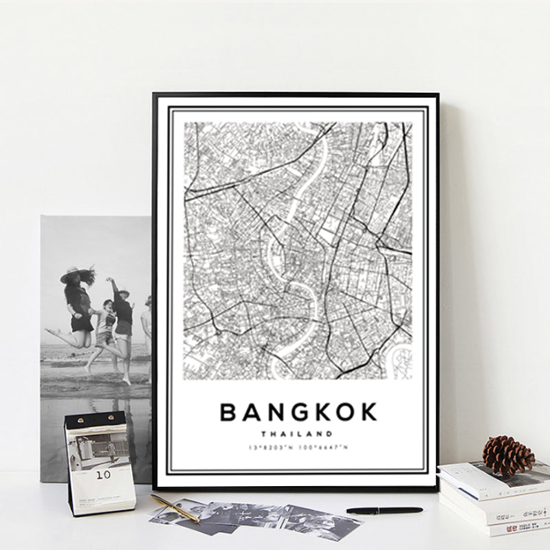 Svart og hvit Bangkok by - lerret veggkunst maleri | Skanto