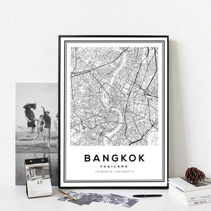 Svart og hvit Bangkok by - lerret veggkunst maleri | Skanto