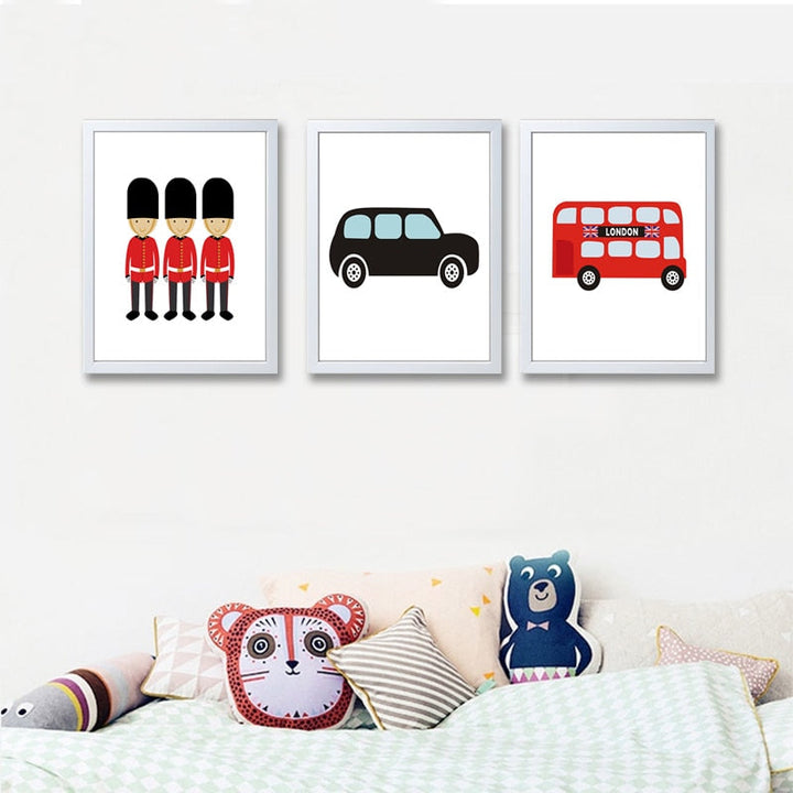 London Bus Tema Barnerom Decor - Lerret Veggkunst Maleri