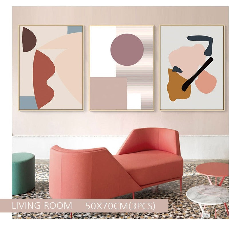 Abstracte varme geometriske design - Lerret veggkunst maleri | Skanto