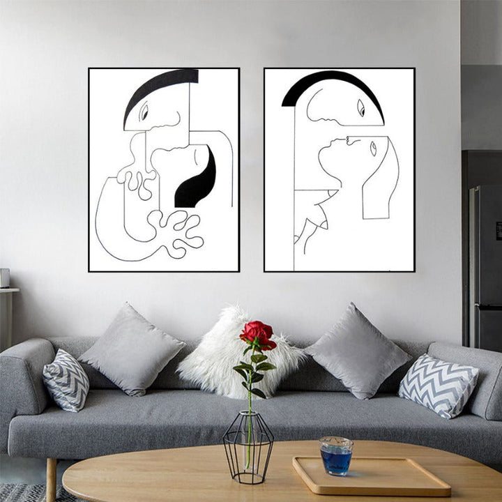 Minimalistisk abstrakt svart hvit parfigur - lerret veggkunstmaleri
