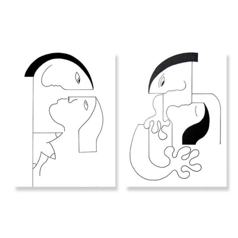 Minimalistisk abstrakt svart hvit parfigur - lerret veggkunstmaleri