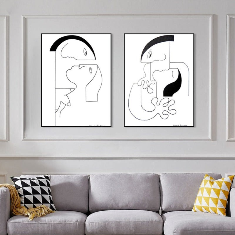 Minimalistisk abstrakt svart hvit parfigur - lerret veggkunstmaleri